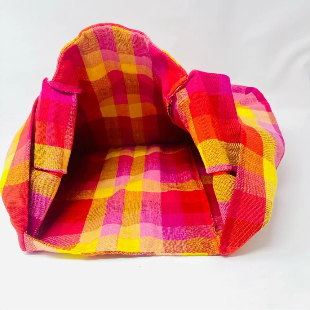 Barefoot Sri Lanka Handwoven Cotton Plaid Shoulder‎ Bag